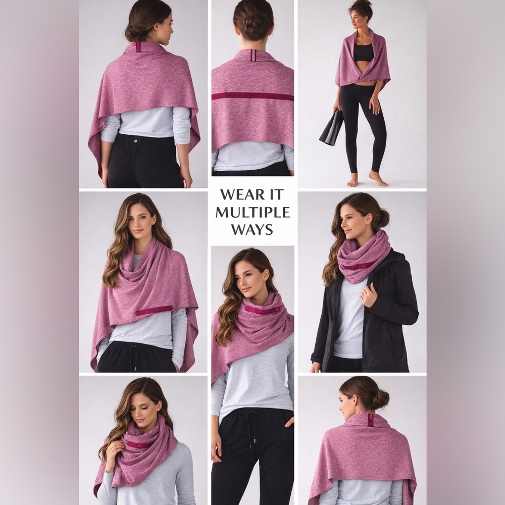 Lululemon Vinyasa Scarf Pink Snap Button Circle Scarf Athleisure OS